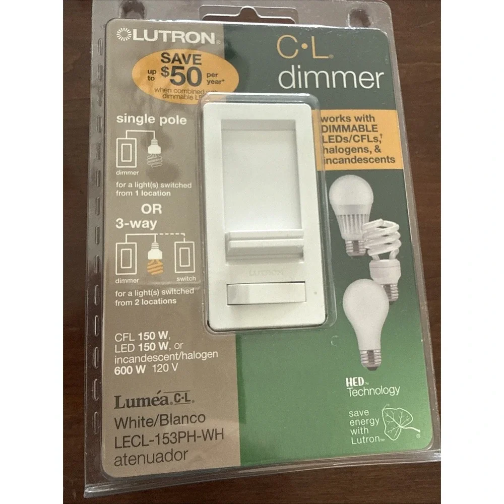 New Sealed Lutron LECL-153PH-WH 120V Dimmer Switch